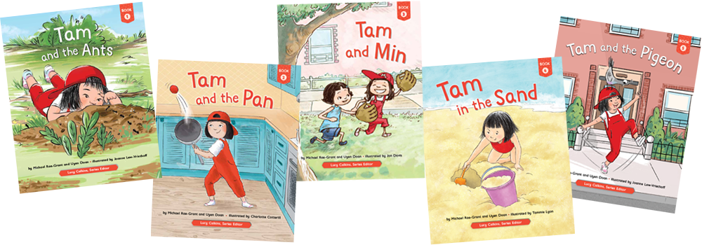 Covers for Tam and the Ants, Tam and the Pan, Tam and Min, Tam in the Sand, Tam and the Pigeon